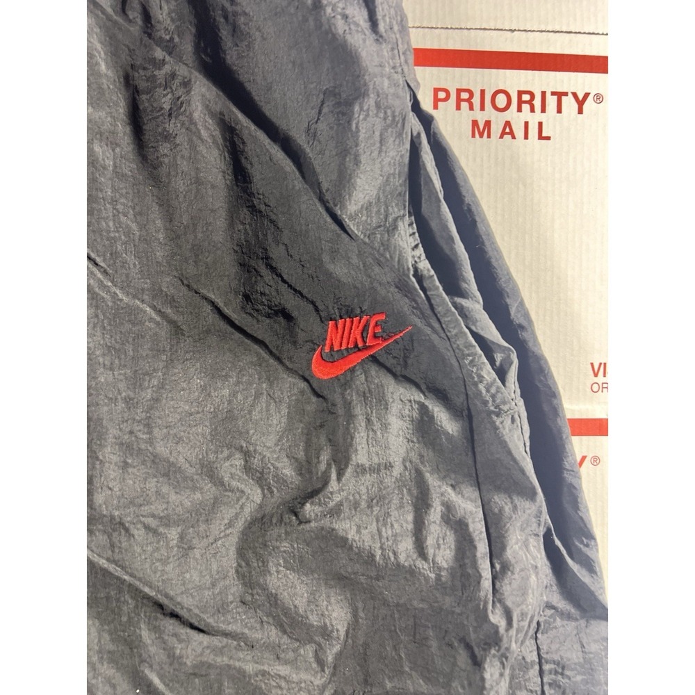 Vintage Nike Track Pants Black with Red Logo Nylon Zip Ankle Y2K L 90s 80s - Picture 3 of 5